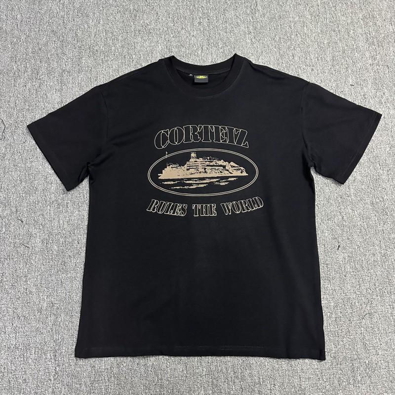 Хлопковая футболка Corteiz Streetwear Мужская Свободный крой Круглый вырез Короткий рукав Хип-хоп Графическая футболка