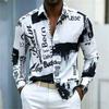 Мужская рубашка Ретро с принтом газетного текста Мужская рубашка с длинным рукавом Отложной воротник Стройнящая Уличная Модная Повседневная рубашка