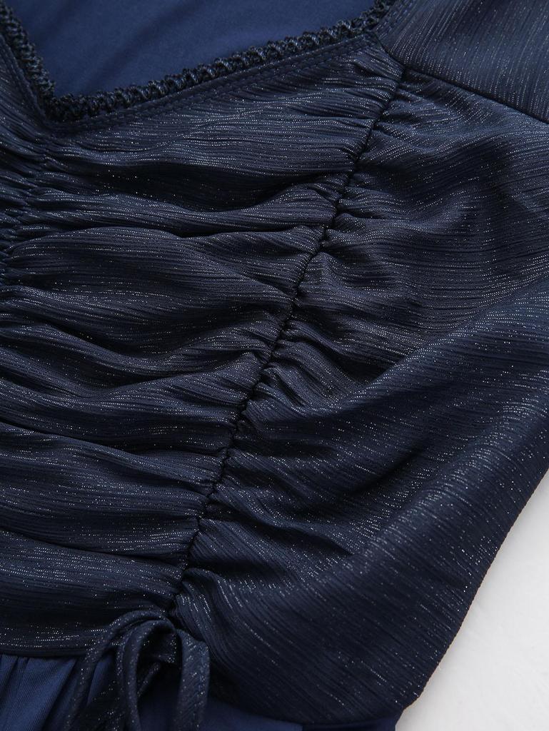 Rosegal Plus Size Glitter Line Insert Cinched Ruched Pockets A Line Midi Dress