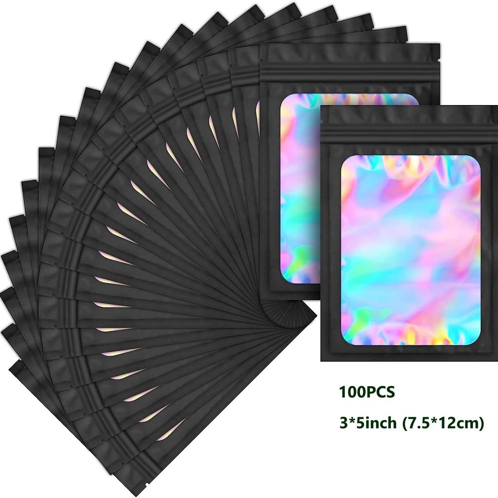 Голографические майларовые пакеты для хранения - Герметичные, Не пропускающие запах, 3D радужные запаиваемые пакеты с прочной застежкой-молнией, Толстый и прочный край