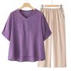 Women's Tencel Linen Embroidered Short-Sleeve T-Shirt & Pants Two-Piece Set - Summer 2025 Collection for Middle-Aged Moms