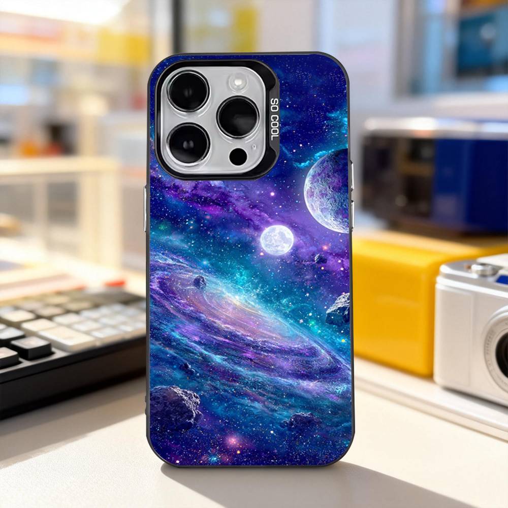 Moon Galaxy Universe Phone Case For iPhone 11,12,13,14,15,16,17,Pro,Max,Plus,E,Air,Mini IMD Matte Black