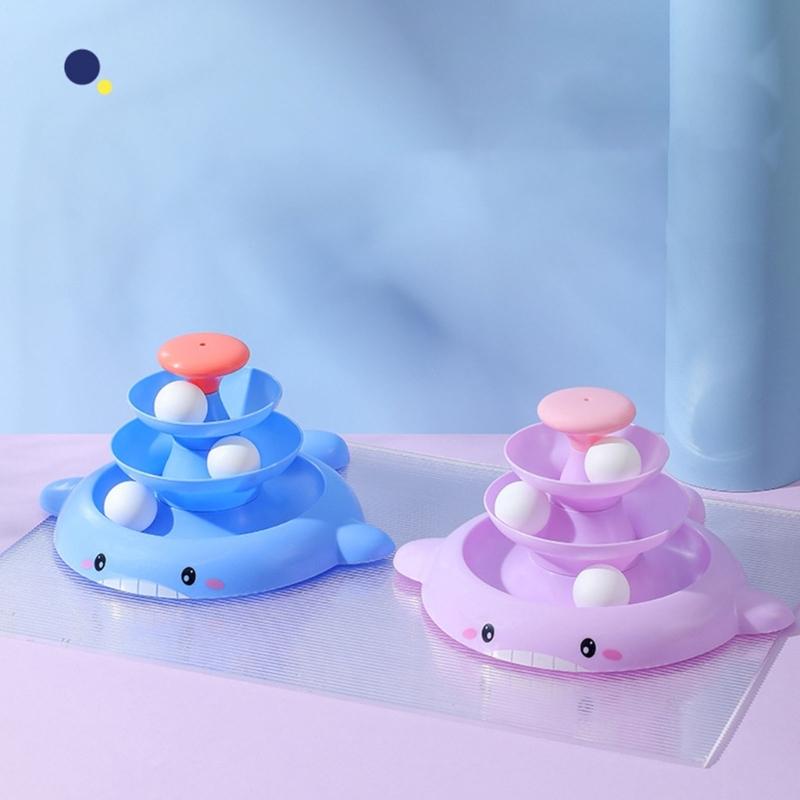Интерактивная игрушка для кошек для домашних кошек, 3-уровневая башня, игрушка-вертушка, трек с 3 мячиками и забавная дразнилка для кошек