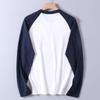 Men's Autumn Sports Casual Washed Cotton Long-Sleeve T-Shirt with Color-Blocking and Raglan Sleeves, Export Surplus