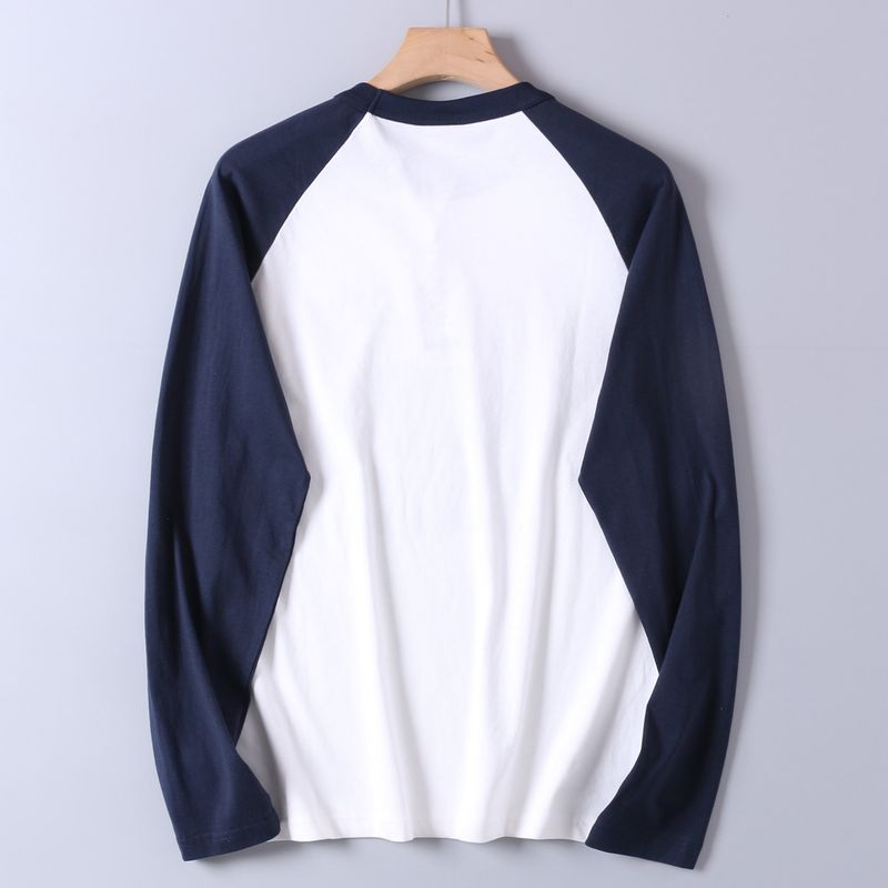 Men's Autumn Sports Casual Washed Cotton Long-Sleeve T-Shirt with Color-Blocking and Raglan Sleeves, Export Surplus