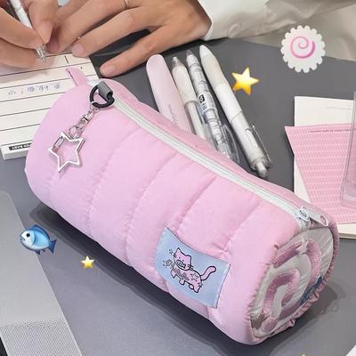 Розовый чехол-карандаш в рулоне для полотенец Kawaii, мягкая сумка для хранения ручек, косметичка, мультяшная большая вместимость, студенческие канцелярские принадлежности, школьные принадлежности