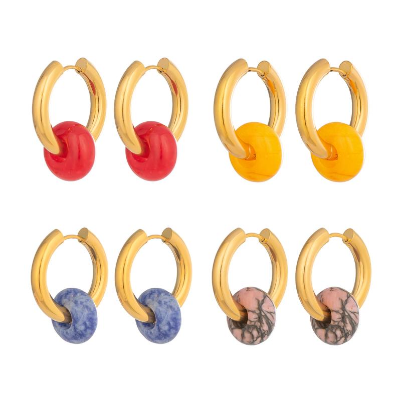 1 пара позолоченных кольцевых серег с цветными подвесками из натуральных камней, удобные для повседневного ношения, ювелирные изделия