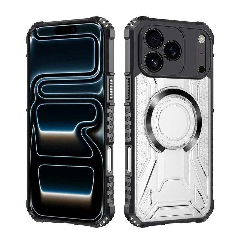 Противоударный прозрачный чехол-броня для iPhone 17 Pro Max 16 15 14 13 Pro Max с магнитным металлическим кольцом, гибридный бампер-чехол из TPU+PC