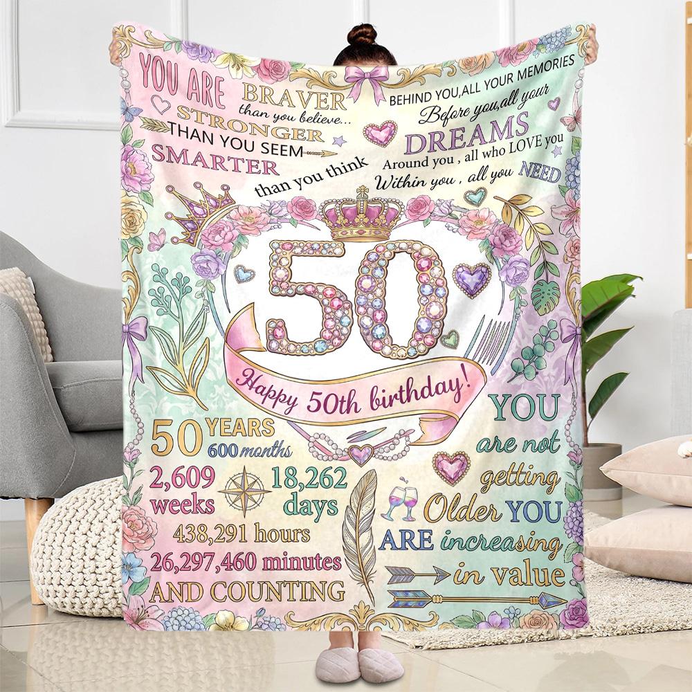 Happy 50th Birthday Celebration Flannel Blanket-Soft and Suitable for Sofas,Beds,Offices,Travel,All Seasons,Great Gift for Holidays and Birthdays.