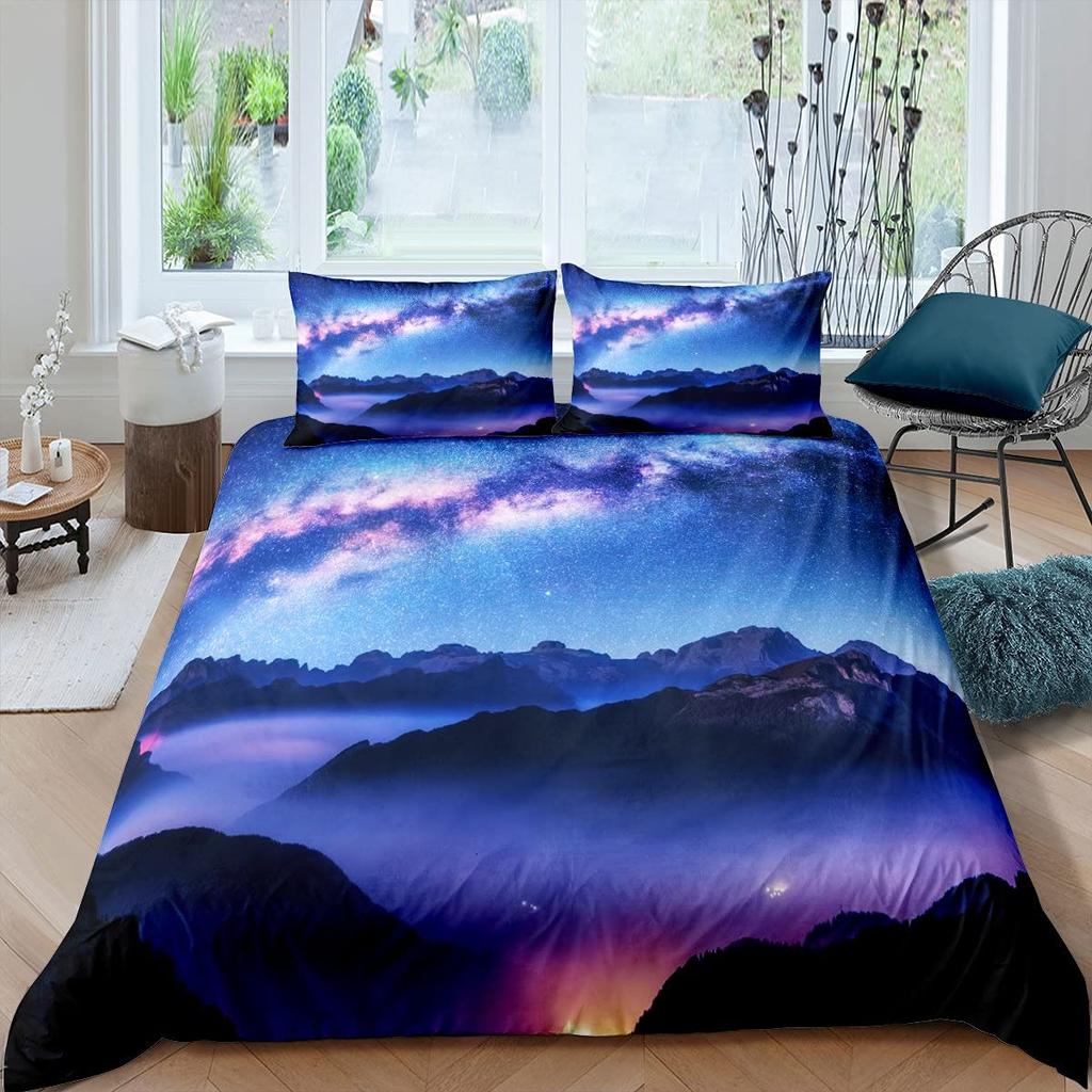 Smoky Mountain King Queen Duvet Cover Grey Fog Pine Trees Bedding Set Retro Natural Scenery Art 2/3pcs Polyester Quilt Cover