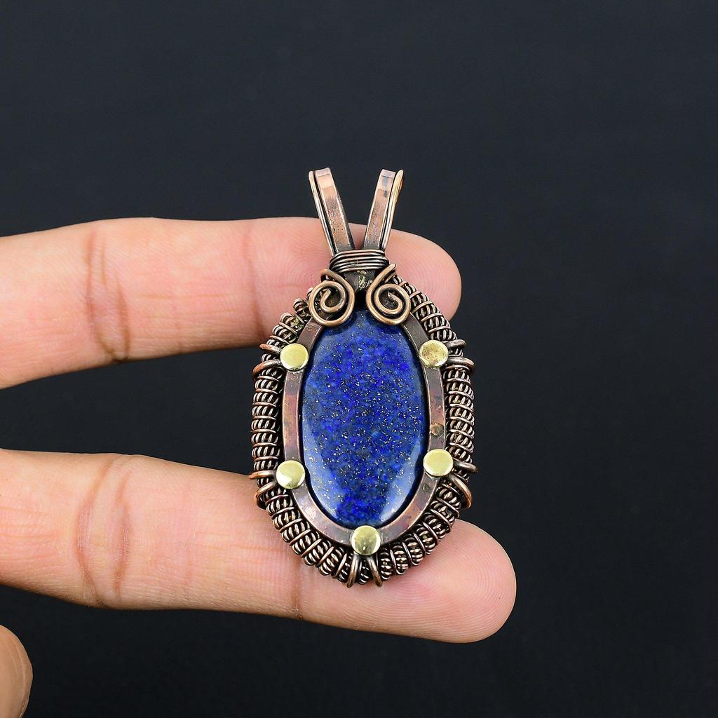 Великолепный лазурит, драгоценный камень, чистая медная проволока, обернутая ювелирным кулоном ручной работы