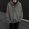 Men's Gray Hooded Knit Sweater - Retro Loose Fit Casual Autumn/Winter Outerwear