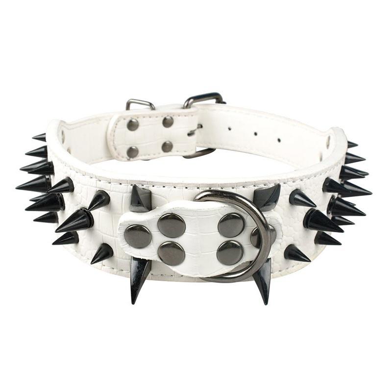 Pet Leather Spiked Studded Decor Collar for Medium Large Dogs