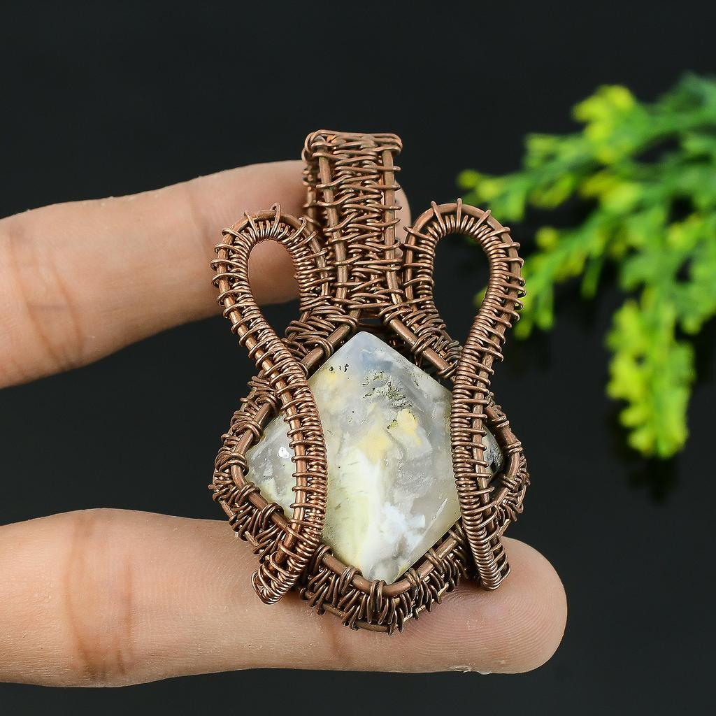 Подвеска из медной проволоки из натурального русского дендритного камня ручной работы 2 J0b65