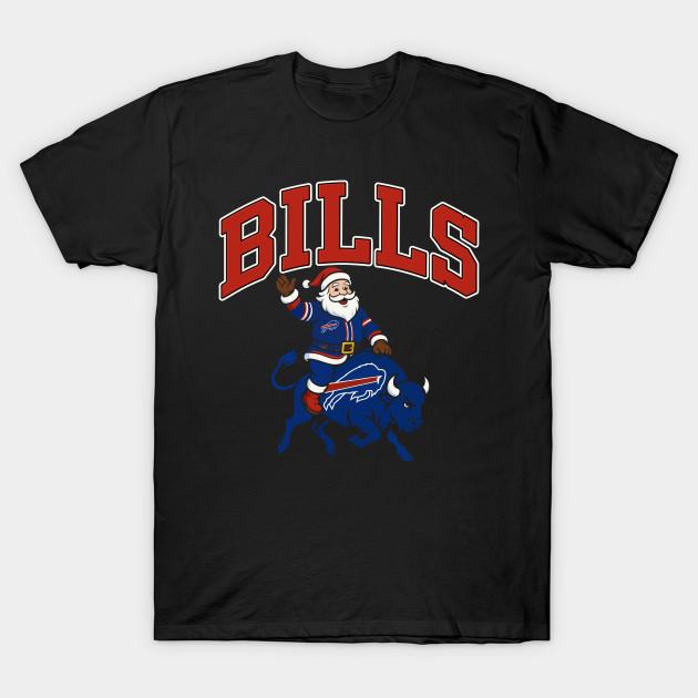 Asian Size Men Black Print T-shirt Santa Buffalo Bills No-Cut Heat Transfer Print Cotton Tshirt