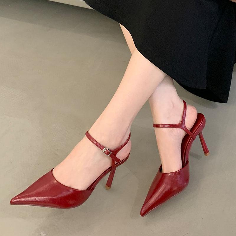 Мода Мода Ремешок на щиколотке Женские Туфли-лодочки Каблуки Мюли Новинка 2025 Женская Обувь с острым носком Неглубокие Женские Туфли на высоком каблуке Сандалии