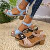 New Casual One-button High-heeled Sandals with Large Thick-heeled Shoes
