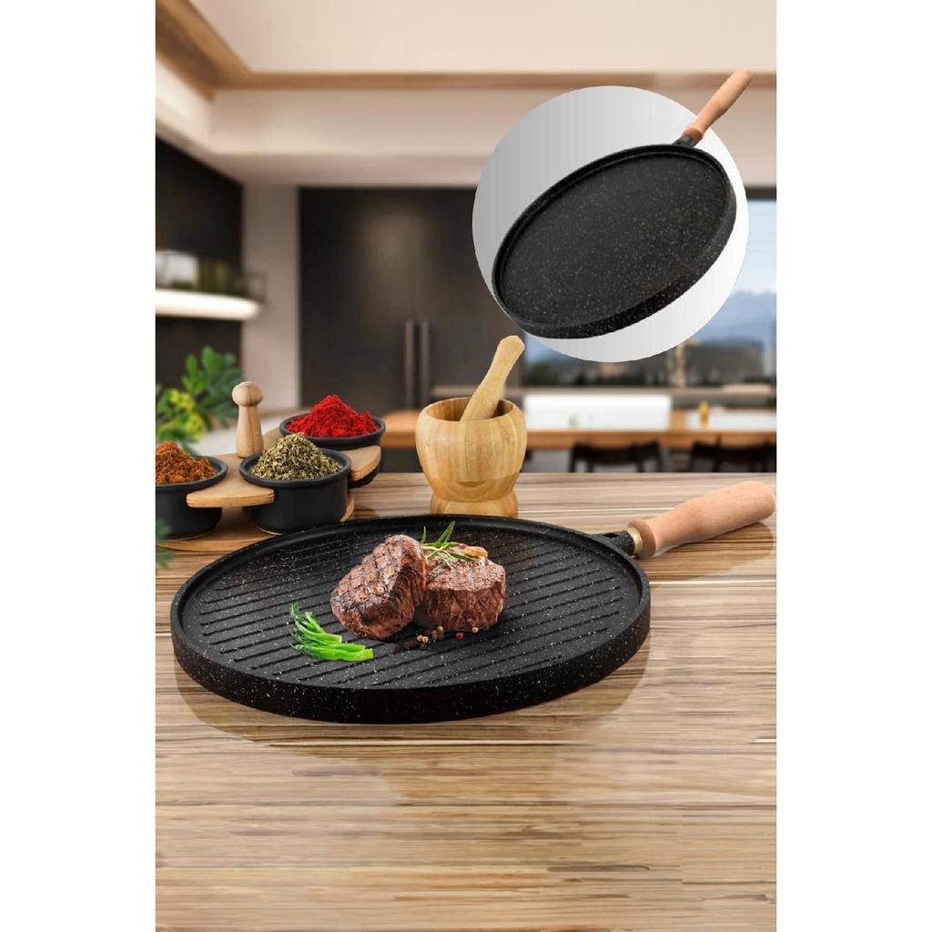 Double Sided Granite Casting Flatbread Pancake Grill Handle Removable Baked Grill Pastry Tray