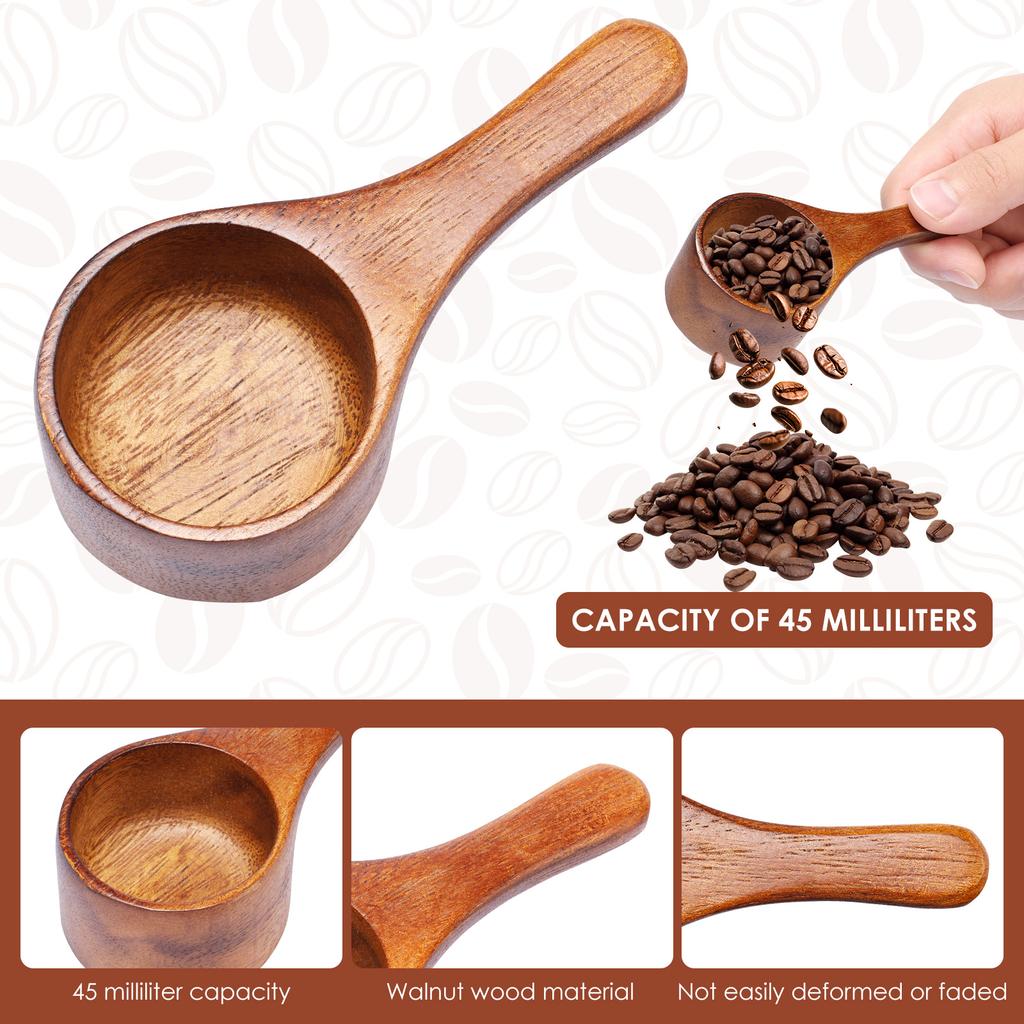 4Pcs Coffee Scoops 15/45ml Stainless Steel or Wood Measuring Spoon Reusable Coffee Beans Flour Measuring Spoons for Home Kitchen