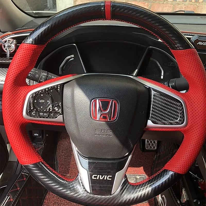 Braid Carbon Fiberf Leather Steering Wheel Cover for Honda Civic Sedan Rs 2016 2017 2018 2019 CRV Sports Style Car Accessories ajm256