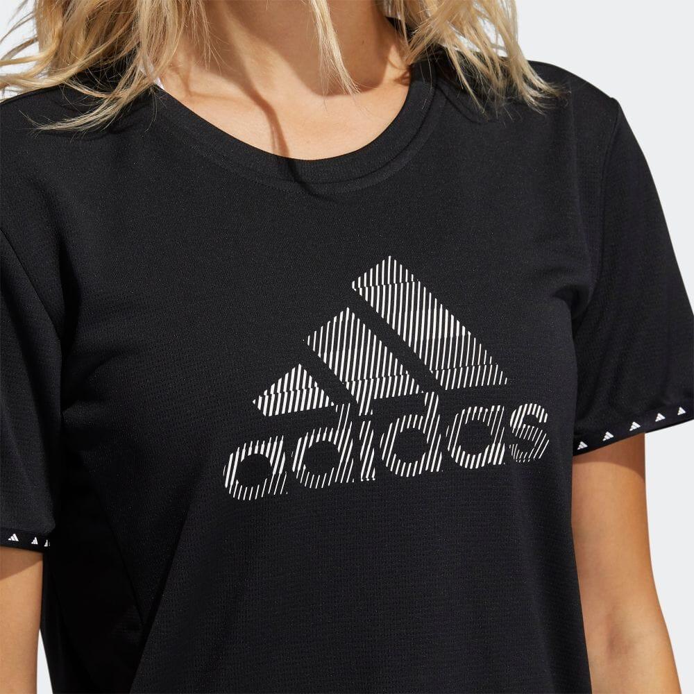 adidas Однотонный свитер с принтом логотипа, короткий рукав, футболка, женские топы, черный цвет GQ9412