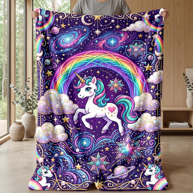 Unicorn Rainbow Castle Theme blanket Lightweight Warm Flannel Blanket Decorative Throw Blanket for Home Decoration