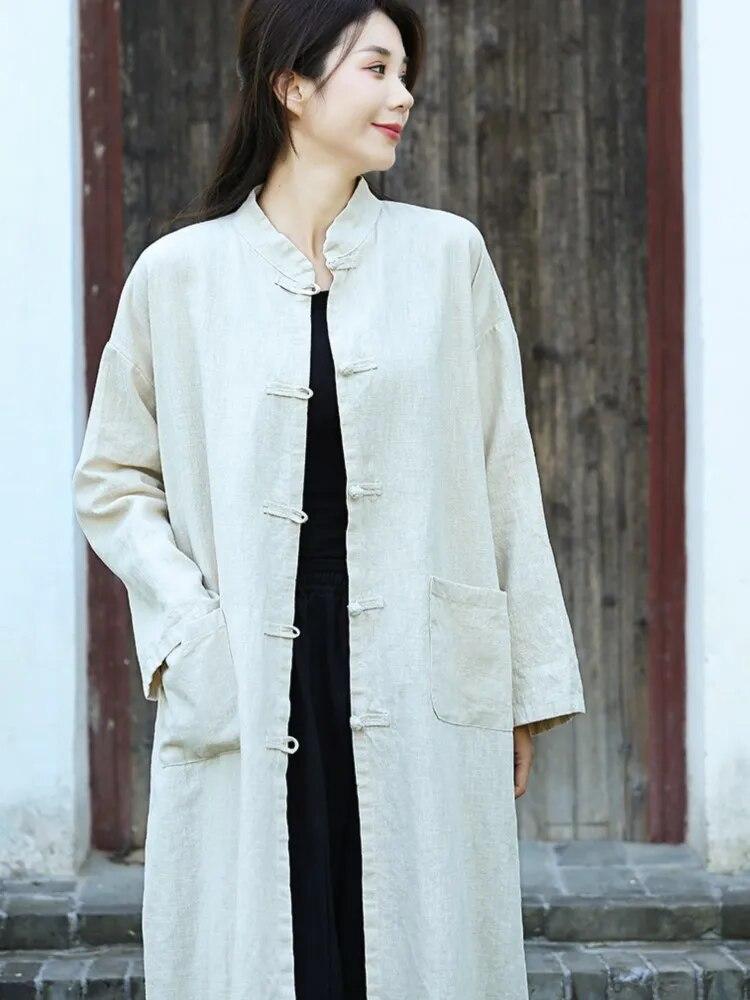 Johnature Осенняя женская свободная льняная винтажная рубашка с воротником, однобортная однобортная рубашка в китайском стиле в стиле ретро