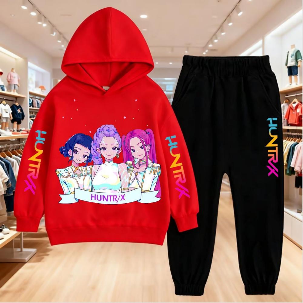 Детский худи с принтом в стиле K-Pop Devil Hunter и спортивные штаны, повседневный модный комплект