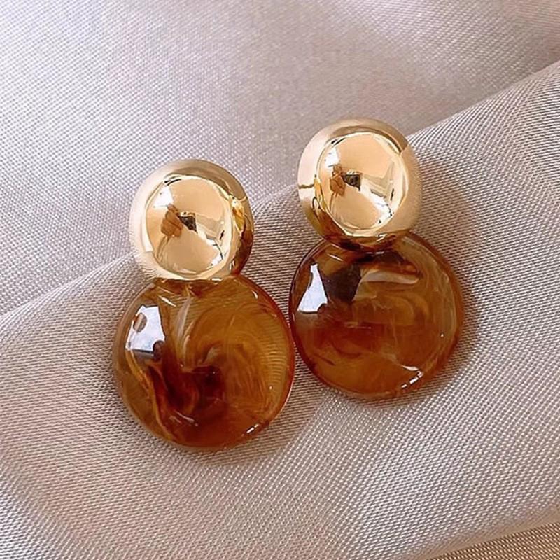 Melanin Amber Round Dangle Earrings for Women Luxury Exquisite Temperament Brown Drop Earrings Romantic Casual Versatile Jewelry