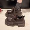 British Style Big Head Lace-up Small Leather Shoes Women's 2025 Spring New Fashion Small Man Height Increase Platform Loafer Single Shoes