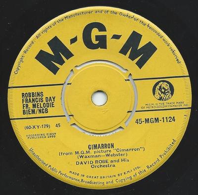 7-дюймовая пластинка DAVID ROSE & HIS ORCHESTRA - Cimarron / Spellbound 45MGM1124 MGM Records 1960 UK Регги, Ска и Даб Б/У