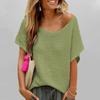 Summer Fashion Casual Round Neck Solid Color Knitted Sweater Loose Short Sleeved Women's Top
