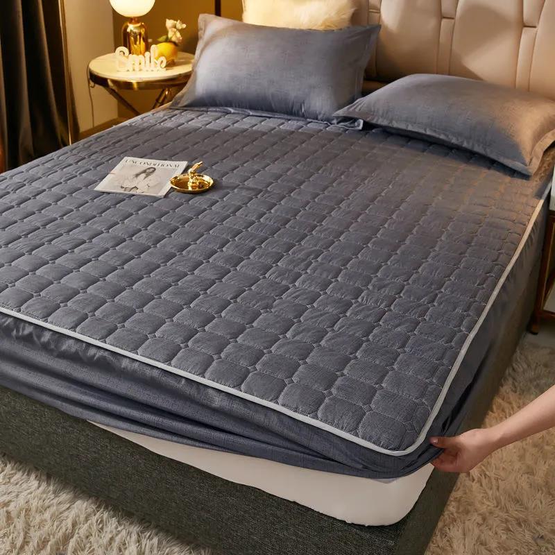 Чистый цвет наматрасника Нескользящее эластичное постельное белье Queen Size Защитный чехол для матраса Пыленепроницаемый полный простынь наматрасник