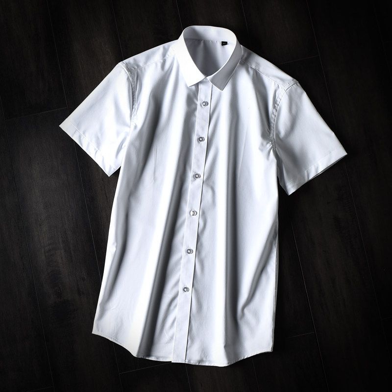 Export Factory Balance Cargo with Logo Cut off Summer Men Business Leisure Iron-Free Silm Solid Color Short Sleeve Shirt Shirt Plus Size