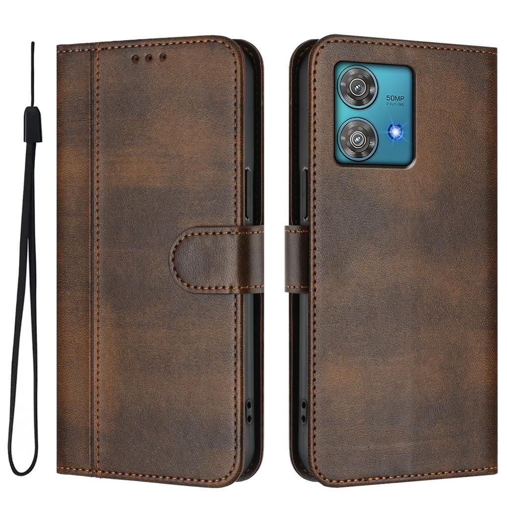 For Motorola Edge 40 Neo 5G Cases Wallet Stand Retro Texture Leather Phone Cover with Lanyard