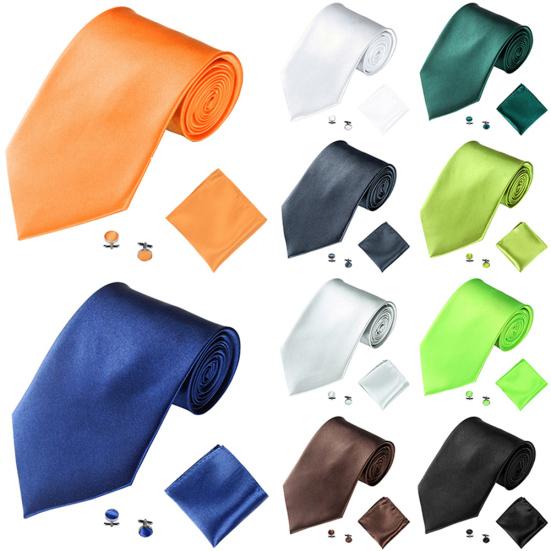 Men's Fashion Solid Color Suits Ties Necktie Cufflinks Hanky Set Tuxedo Suit