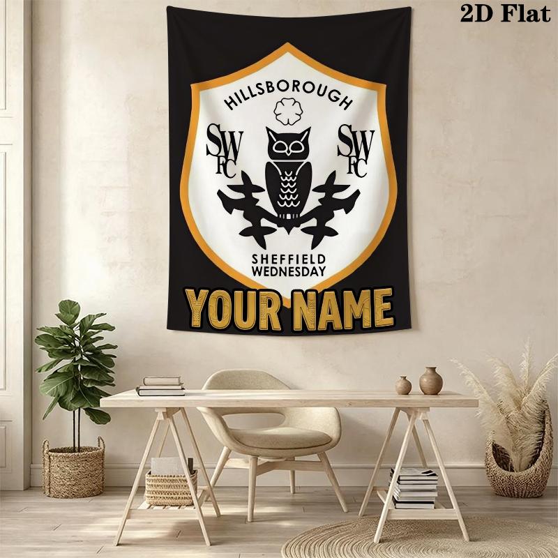 Custom Name Sheffield Wednesday Wall Tapestry Aesthetic Wall Hanging Printed Fabric Blanket Decorative Tapestries for Bedroom Living Room Home Decor