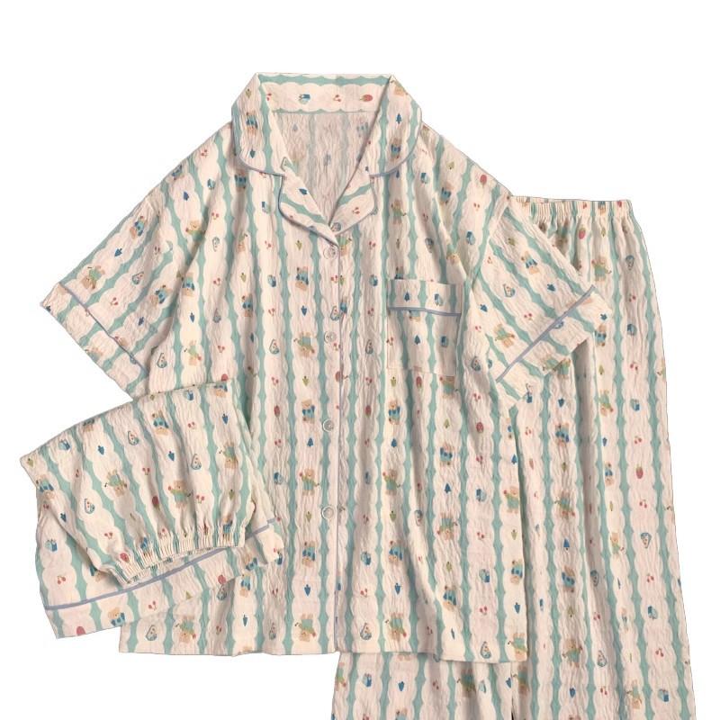 New Pajamas Homewear Three-Piece Women's Summer Clouds Cotton Yarn Short-Sleeved Cartoon Cute Girls Casual Pajamas Homewear