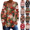 Women's Fashionable Casual Long Sleeved Christmas Printed V Neck Loose T Shirt Top