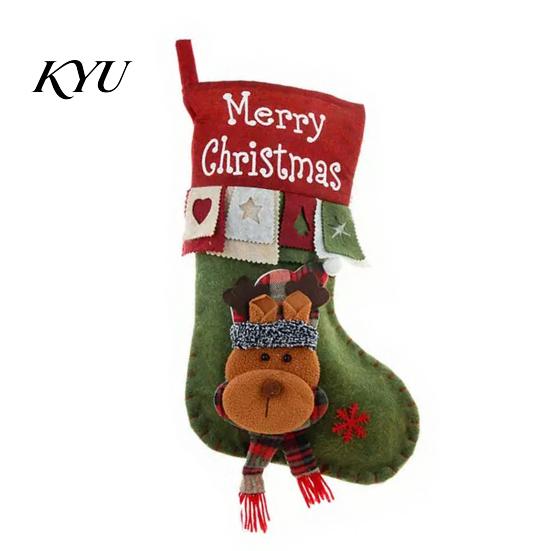 Three Dimensional Christmas Tree Pendants 18 Inch Large Stockings, 3D Santa/Snowman/Reindeer Xmas Hanging Socks, Non-woven Holiday Ornaments