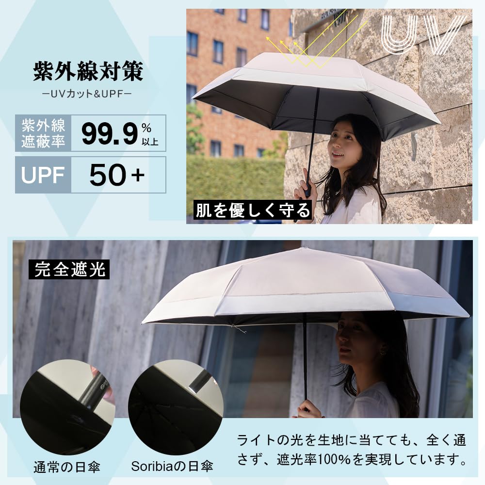 Soribia Зонт от УФ-излучения, блокирующий свет, складной, экранирующий тепло, складной зонт, автоматический, компактный, легкий, складной зонт от УФ-излучения