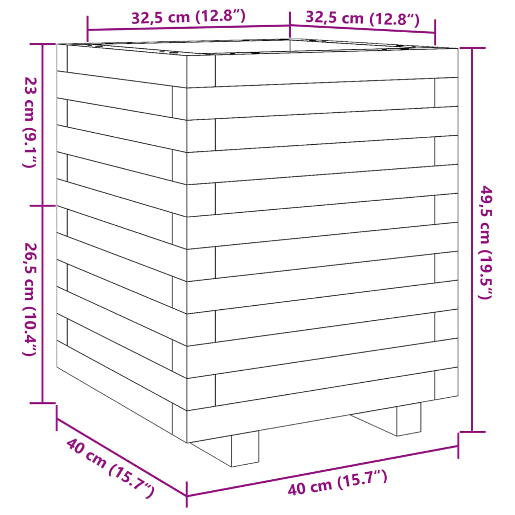 White Plant Pot 40 x 40 x 49.5 cm Solid Pine Wood