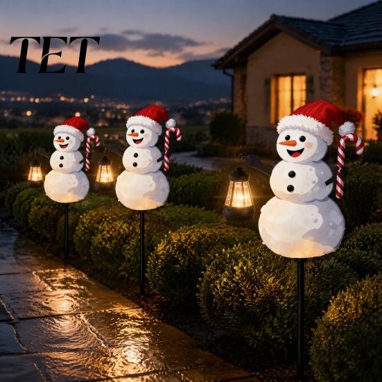 Solar Powered Decorative Light 1/2Pcs Holding Lantern Santa Stake Light, Christmas Snowman Lamp with Pathway Lighting Stake, for Outdoor Garden