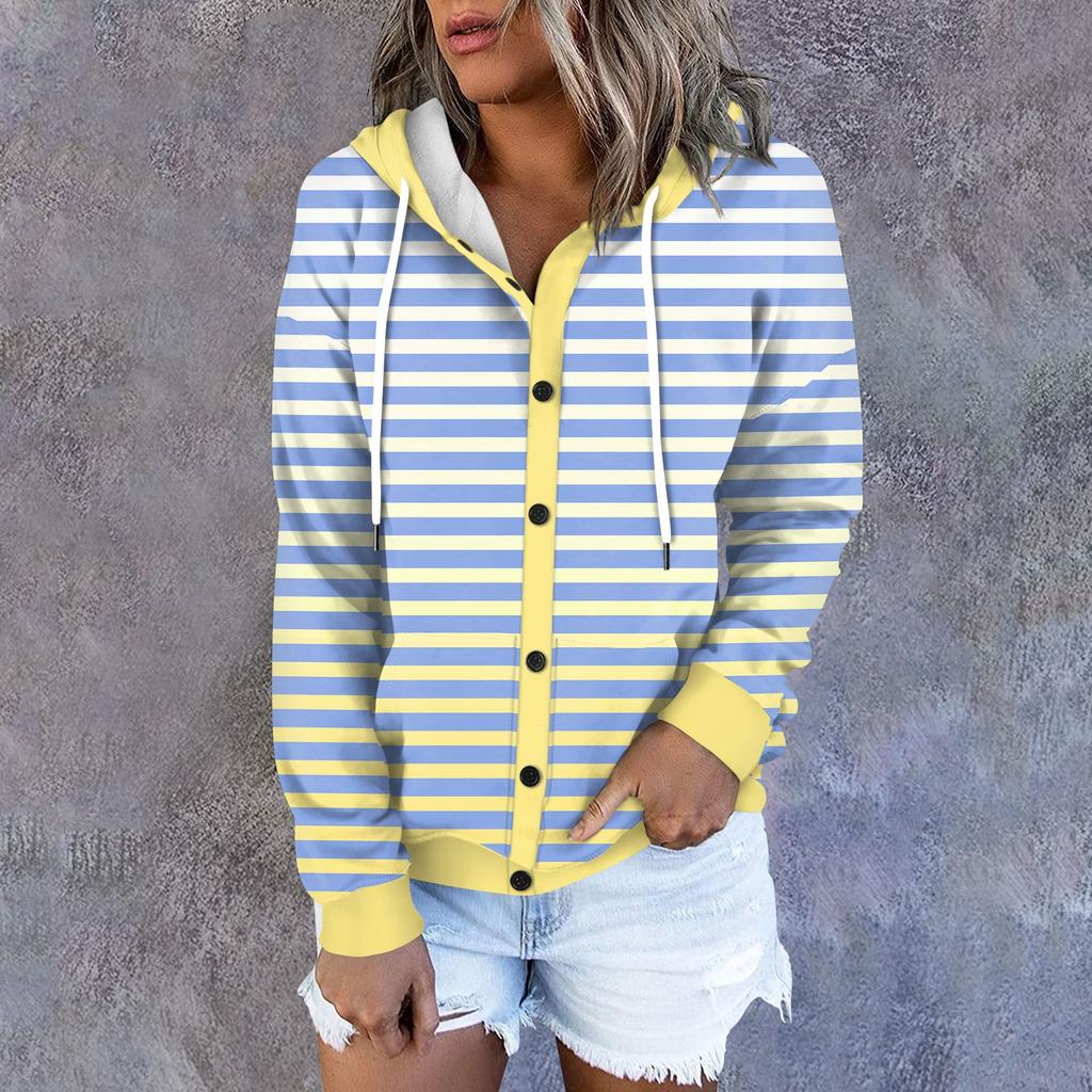 Женская толстовка-куртка, классическая полосатая, с длинным рукавом, свободная, с капюшоном, спортивная куртка