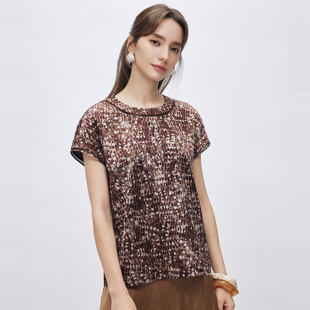 19mm Mulberry Wave Satin | 26mm Summer Round Neck High end Sensory and Flexible Elastic Versatile Mulberry Silk T-shirt for Women