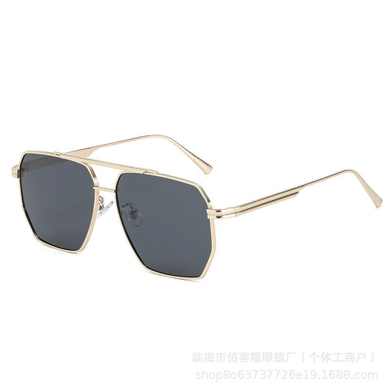 New polygonal European beautiful woman personality double beam retro big face sunglasses men driving metal sunglasses