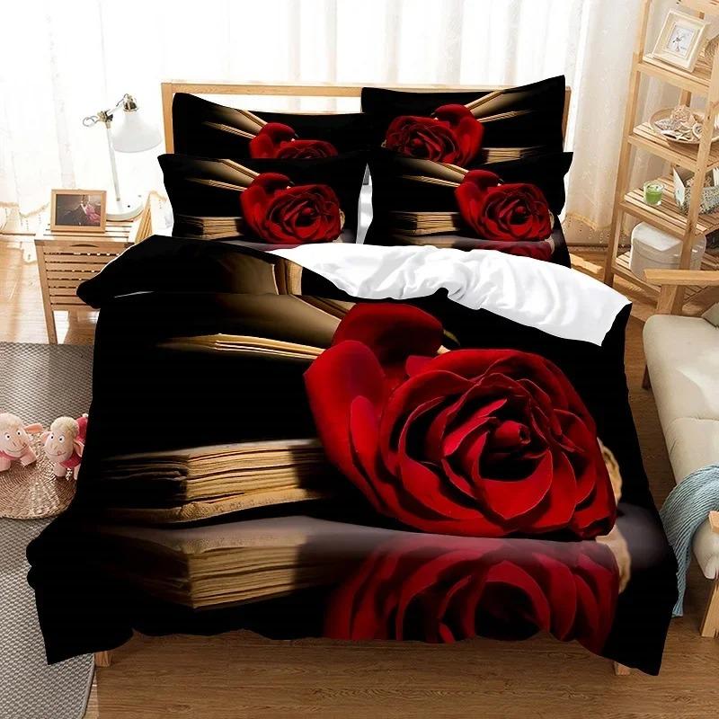Комплект постельного белья Red Rose, одеяло, пододеяльник, наволочка 3D HD, двуспальная кровать, двуспальная кровать, двуспальная кровать, односпальная кровать, 32 шт., полиэстер, одеяло, чехол