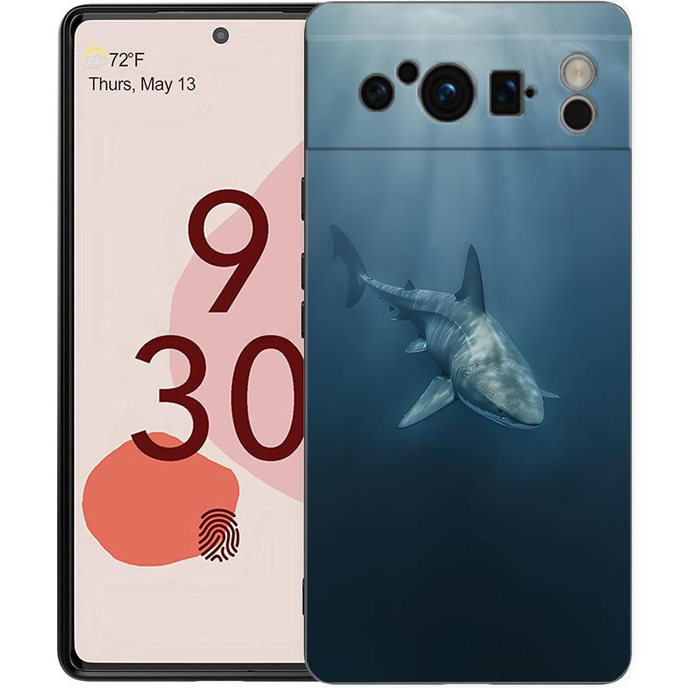 Роскошный ТПУ чехол для телефона Google Pixel 9 8 8A 7 7A 6 Pro XL 6A 5G Океан Кит Акула Плавают Черный Мягкий Задний Чехол