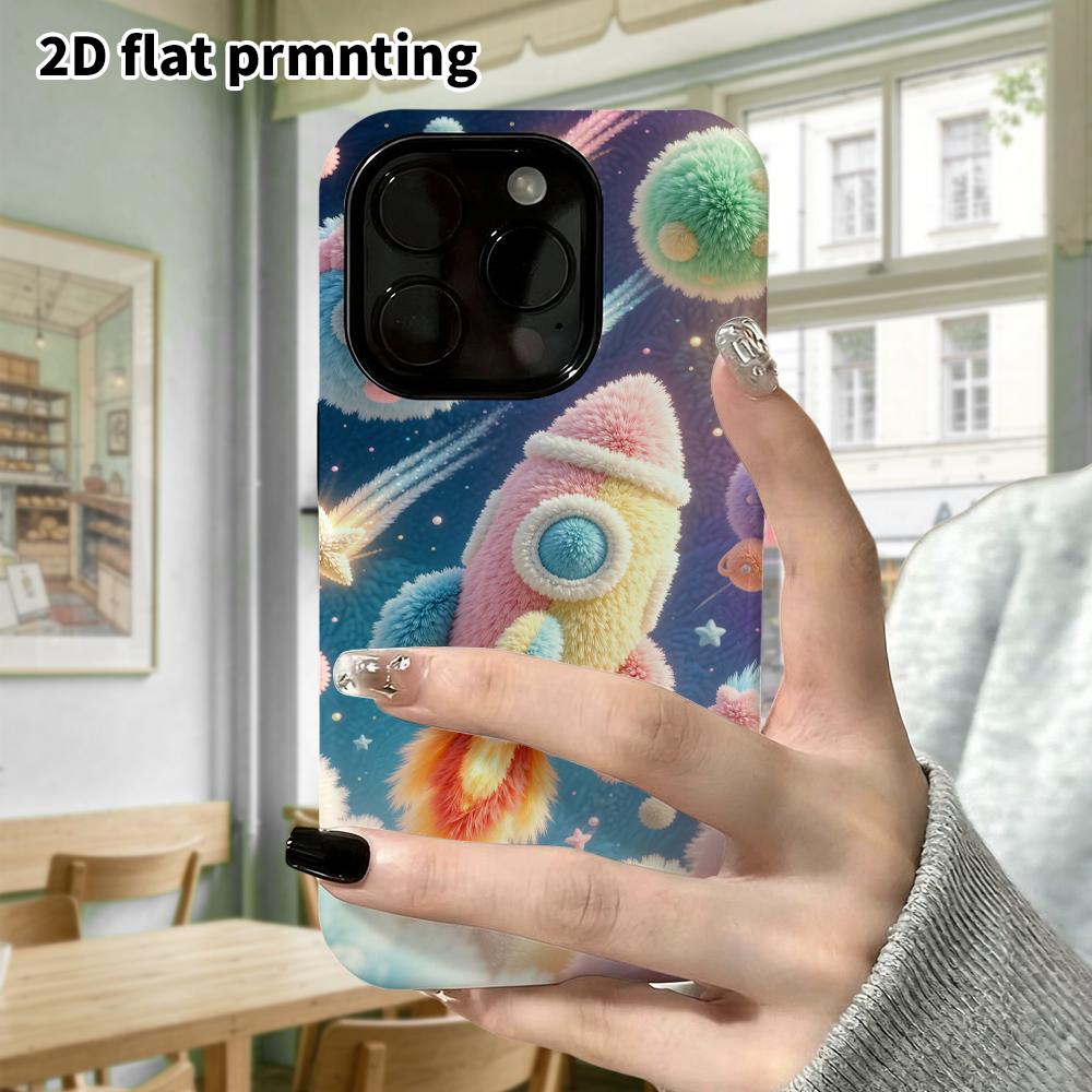 Phone Case: 2D flat, suitable for iPhone 18, 17, 16, 15, 14, 13, 12Pro protective case, space rocket, perfect Christmas and Halloween holiday gift
