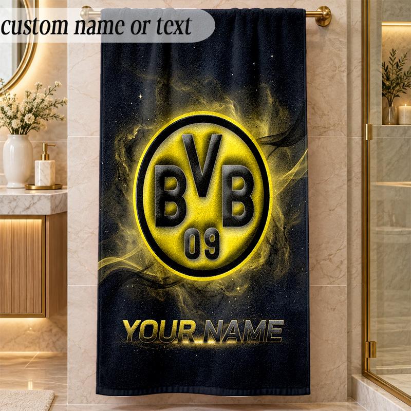 Beach TowelBorussia Dortmund Custom Name Text Personalized Soft Towel for Beach Pool Indoor Home Decor Gift
